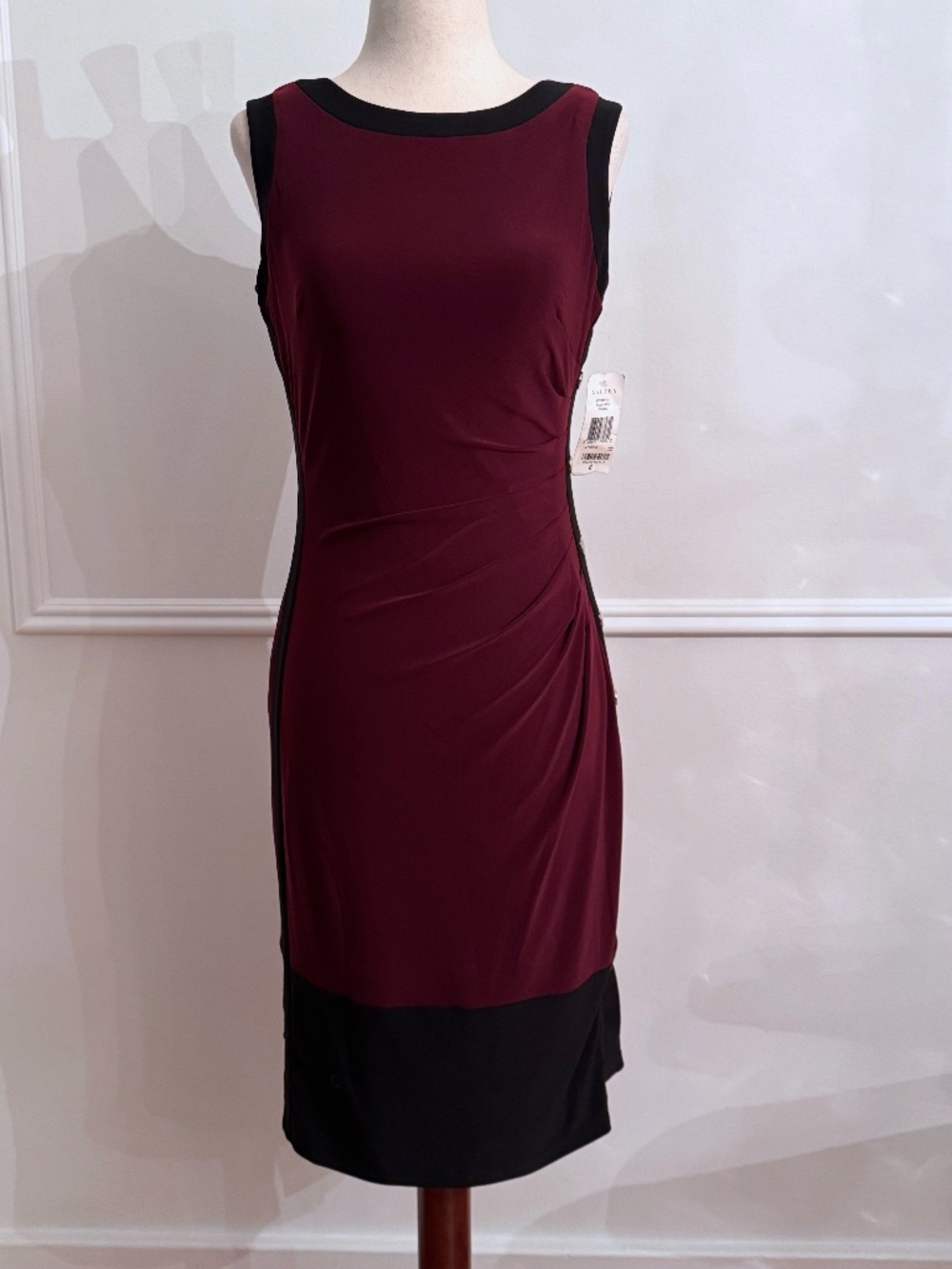 LAUREN Ralph Lauren NWT Burgundy Black Colorblock Ruched Sheath Dress Sz 2